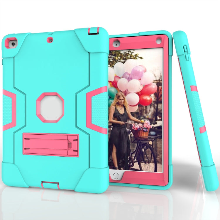 Contrast Color Robot Shockproof Silicone + PC Protective Case with Holder For iPad 9.7 (2017) / (2018)(Mint Green + Rose Red) - iPad 9.7 (2018) & (2017) Cases by buy2fix | Online Shopping UK | buy2fix