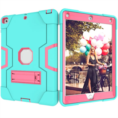 Contrast Color Robot Shockproof Silicone + PC Protective Case with Holder For iPad 9.7 (2017) / (2018)(Mint Green + Rose Red) - iPad 9.7 (2018) & (2017) Cases by buy2fix | Online Shopping UK | buy2fix