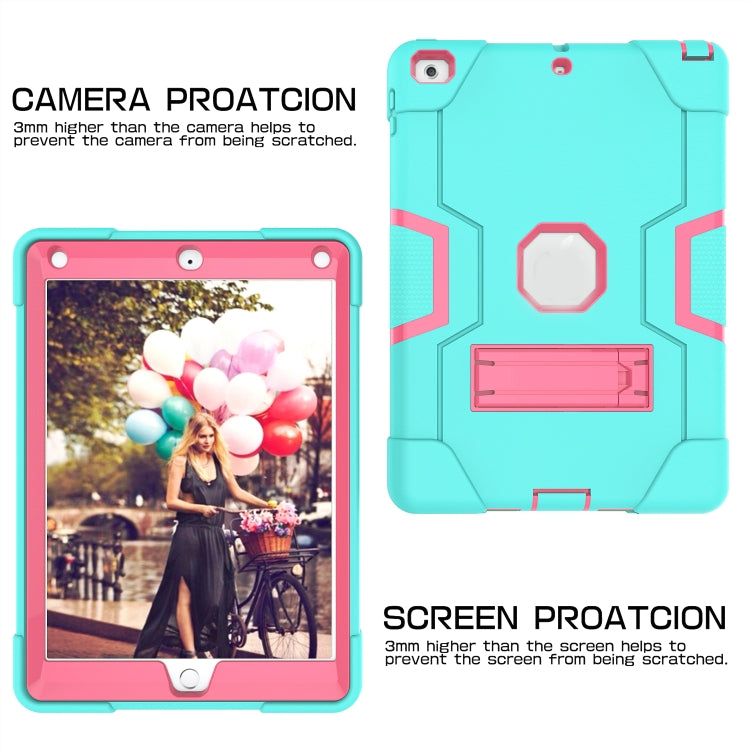 Contrast Color Robot Shockproof Silicone + PC Protective Case with Holder For iPad 9.7 (2017) / (2018)(Mint Green + Rose Red) - iPad 9.7 (2018) & (2017) Cases by buy2fix | Online Shopping UK | buy2fix