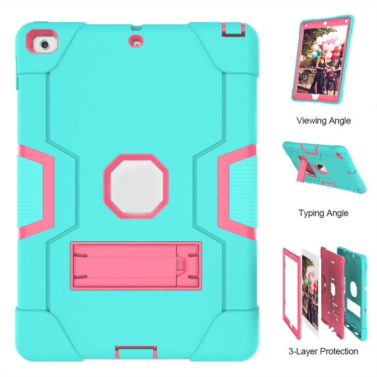 Contrast Color Robot Shockproof Silicone + PC Protective Case with Holder For iPad 9.7 (2017) / (2018)(Mint Green + Rose Red) - iPad 9.7 (2018) & (2017) Cases by buy2fix | Online Shopping UK | buy2fix