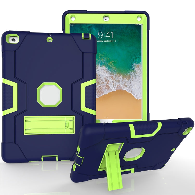 Contrast Color Robot Shockproof Silicone + PC Protective Case with Holder For iPad 9.7 (2017) / (2018)(Navy Blue + Yellow Green) - iPad 9.7 (2018) & (2017) Cases by buy2fix | Online Shopping UK | buy2fix