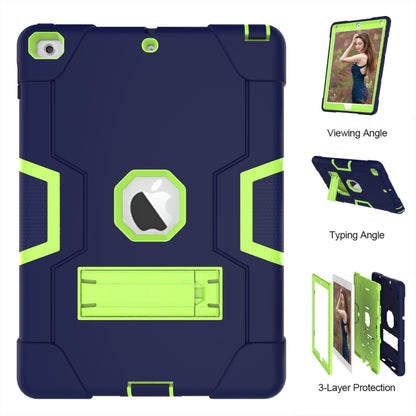 Contrast Color Robot Shockproof Silicone + PC Protective Case with Holder For iPad 9.7 (2017) / (2018)(Navy Blue + Yellow Green) - iPad 9.7 (2018) & (2017) Cases by buy2fix | Online Shopping UK | buy2fix