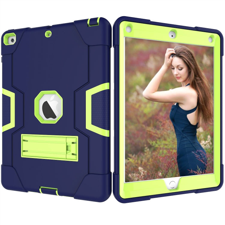 Contrast Color Robot Shockproof Silicone + PC Protective Case with Holder For iPad 9.7 (2017) / (2018)(Navy Blue + Yellow Green) - iPad 9.7 (2018) & (2017) Cases by buy2fix | Online Shopping UK | buy2fix