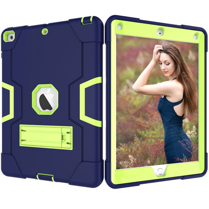 Contrast Color Robot Shockproof Silicone + PC Protective Case with Holder For iPad 9.7 (2017) / (2018)(Navy Blue + Yellow Green) - iPad 9.7 (2018) & (2017) Cases by buy2fix | Online Shopping UK | buy2fix