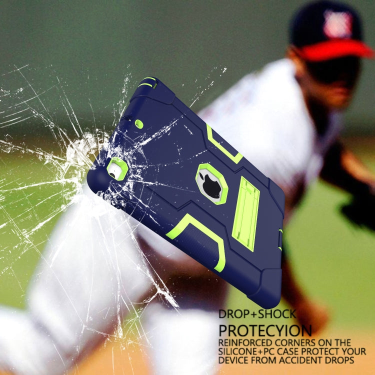 Contrast Color Robot Shockproof Silicone + PC Protective Case with Holder For iPad 9.7 (2017) / (2018)(Navy Blue + Yellow Green) - iPad 9.7 (2018) & (2017) Cases by buy2fix | Online Shopping UK | buy2fix