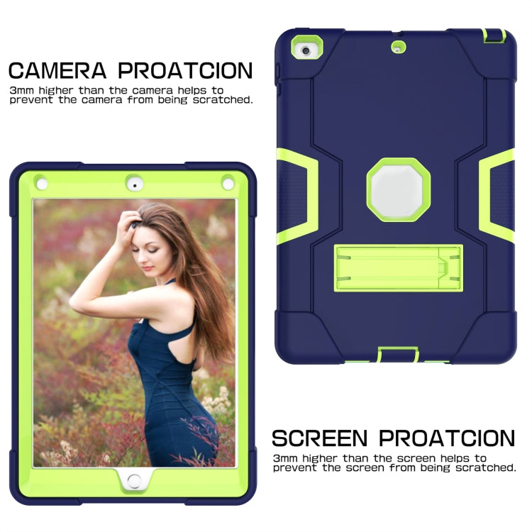 Contrast Color Robot Shockproof Silicone + PC Protective Case with Holder For iPad 9.7 (2017) / (2018)(Navy Blue + Yellow Green) - iPad 9.7 (2018) & (2017) Cases by buy2fix | Online Shopping UK | buy2fix