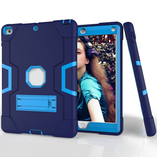 Contrast Color Robot Shockproof Silicone + PC Protective Case with Holder For iPad 9.7 (2017) / (2018)(Navy Blue + Blue) - iPad 9.7 (2018) & (2017) Cases by buy2fix | Online Shopping UK | buy2fix