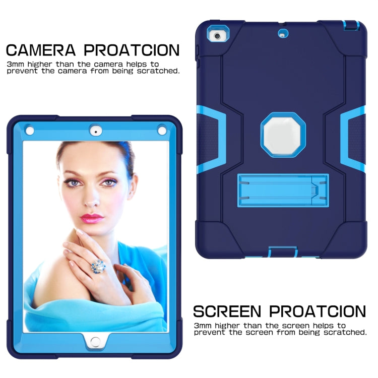 Contrast Color Robot Shockproof Silicone + PC Protective Case with Holder For iPad 9.7 (2017) / (2018)(Navy Blue + Blue) - iPad 9.7 (2018) & (2017) Cases by buy2fix | Online Shopping UK | buy2fix