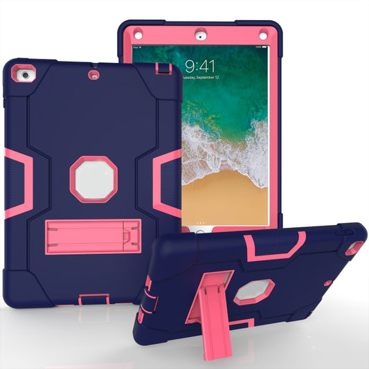 Contrast Color Robot Shockproof Silicone + PC Protective Case with Holder For iPad 9.7 (2017) / (2018)(Navy Blue + Rose Red) - iPad 9.7 (2018) & (2017) Cases by buy2fix | Online Shopping UK | buy2fix