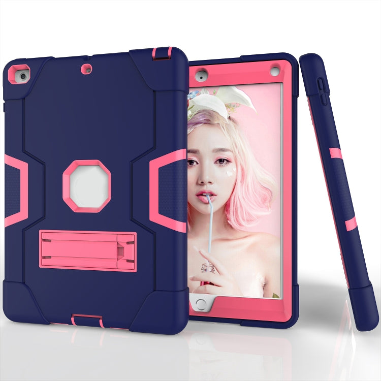 Contrast Color Robot Shockproof Silicone + PC Protective Case with Holder For iPad 9.7 (2017) / (2018)(Navy Blue + Rose Red) - iPad 9.7 (2018) & (2017) Cases by buy2fix | Online Shopping UK | buy2fix