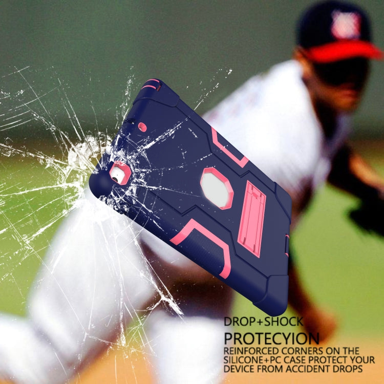 Contrast Color Robot Shockproof Silicone + PC Protective Case with Holder For iPad 9.7 (2017) / (2018)(Navy Blue + Rose Red) - iPad 9.7 (2018) & (2017) Cases by buy2fix | Online Shopping UK | buy2fix