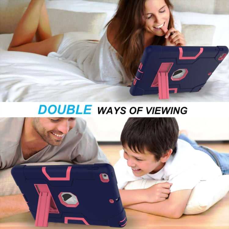 Contrast Color Robot Shockproof Silicone + PC Protective Case with Holder For iPad 9.7 (2017) / (2018)(Navy Blue + Rose Red) - iPad 9.7 (2018) & (2017) Cases by buy2fix | Online Shopping UK | buy2fix