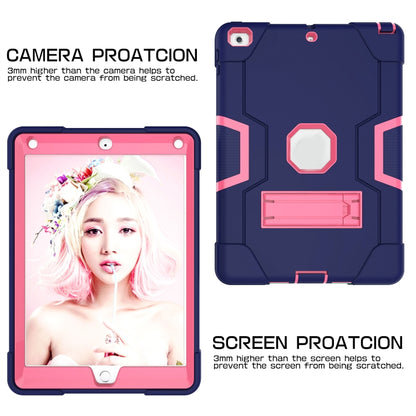 Contrast Color Robot Shockproof Silicone + PC Protective Case with Holder For iPad 9.7 (2017) / (2018)(Navy Blue + Rose Red) - iPad 9.7 (2018) & (2017) Cases by buy2fix | Online Shopping UK | buy2fix
