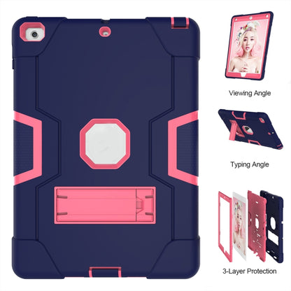 Contrast Color Robot Shockproof Silicone + PC Protective Case with Holder For iPad 9.7 (2017) / (2018)(Navy Blue + Rose Red) - iPad 9.7 (2018) & (2017) Cases by buy2fix | Online Shopping UK | buy2fix