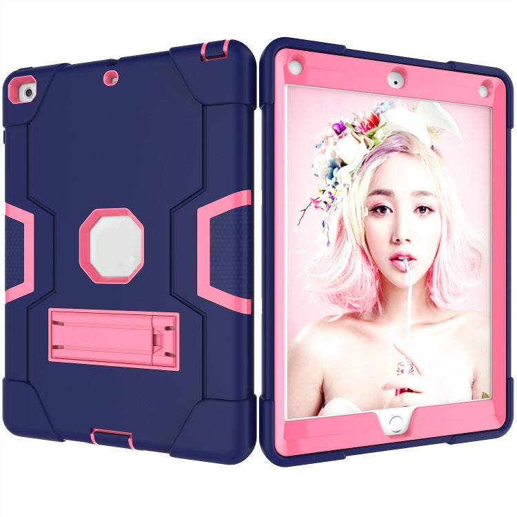 Contrast Color Robot Shockproof Silicone + PC Protective Case with Holder For iPad 9.7 (2017) / (2018)(Navy Blue + Rose Red) - iPad 9.7 (2018) & (2017) Cases by buy2fix | Online Shopping UK | buy2fix