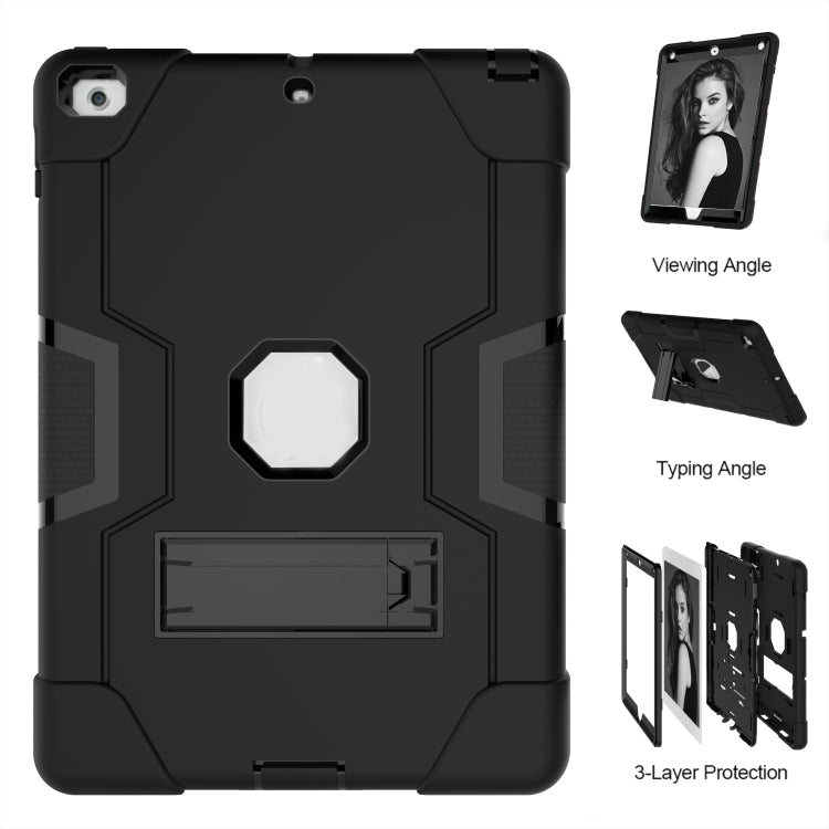 Contrast Color Robot Shockproof Silicone + PC Protective Case with Holder For iPad 9.7 (2017) / (2018)(Black) - iPad 9.7 (2018) & (2017) Cases by buy2fix | Online Shopping UK | buy2fix