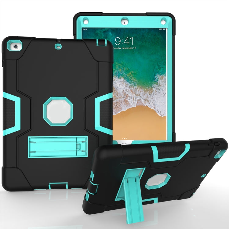 Contrast Color Robot Shockproof Silicone + PC Protective Case with Holder For iPad 9.7 (2017) / (2018)(Black + Mint Green) - iPad 9.7 (2018) & (2017) Cases by buy2fix | Online Shopping UK | buy2fix