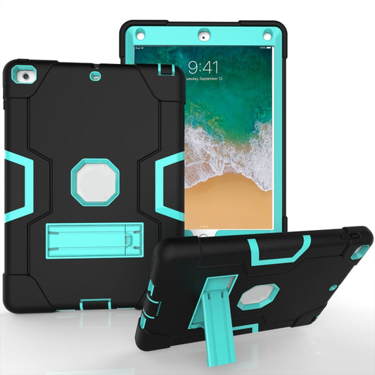 Contrast Color Robot Shockproof Silicone + PC Protective Case with Holder For iPad 9.7 (2017) / (2018)(Black + Mint Green) - iPad 9.7 (2018) & (2017) Cases by buy2fix | Online Shopping UK | buy2fix