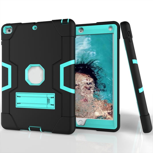 Contrast Color Robot Shockproof Silicone + PC Protective Case with Holder For iPad 9.7 (2017) / (2018)(Black + Mint Green) - iPad 9.7 (2018) & (2017) Cases by buy2fix | Online Shopping UK | buy2fix