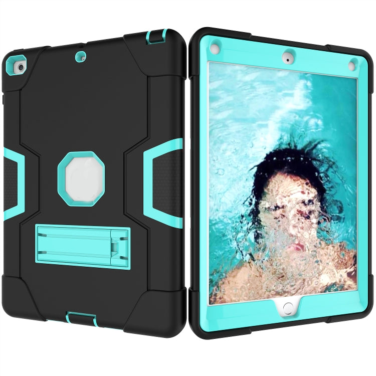 Contrast Color Robot Shockproof Silicone + PC Protective Case with Holder For iPad 9.7 (2017) / (2018)(Black + Mint Green) - iPad 9.7 (2018) & (2017) Cases by buy2fix | Online Shopping UK | buy2fix