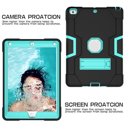 Contrast Color Robot Shockproof Silicone + PC Protective Case with Holder For iPad 9.7 (2017) / (2018)(Black + Mint Green) - iPad 9.7 (2018) & (2017) Cases by buy2fix | Online Shopping UK | buy2fix