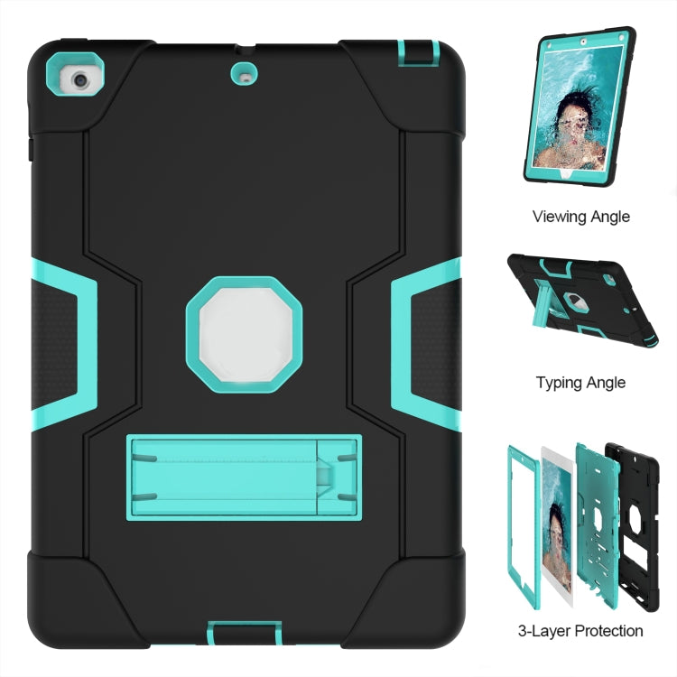 Contrast Color Robot Shockproof Silicone + PC Protective Case with Holder For iPad 9.7 (2017) / (2018)(Black + Mint Green) - iPad 9.7 (2018) & (2017) Cases by buy2fix | Online Shopping UK | buy2fix
