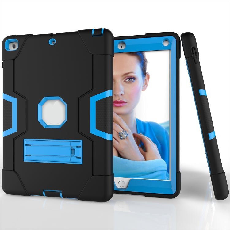 Contrast Color Robot Shockproof Silicone + PC Protective Case with Holder For iPad 9.7 (2017) / (2018)(Black + Blue) - iPad 9.7 (2018) & (2017) Cases by buy2fix | Online Shopping UK | buy2fix
