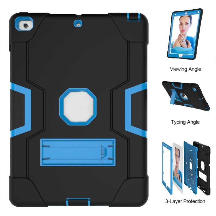 Contrast Color Robot Shockproof Silicone + PC Protective Case with Holder For iPad 9.7 (2017) / (2018)(Black + Blue) - iPad 9.7 (2018) & (2017) Cases by buy2fix | Online Shopping UK | buy2fix