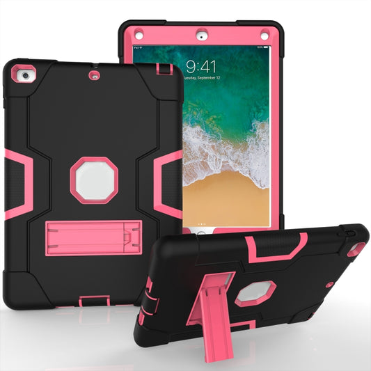 Contrast Color Robot Shockproof Silicone + PC Protective Case with Holder For iPad 9.7 (2017) / (2018)(Black + Rose Red) - iPad 9.7 (2018) & (2017) Cases by buy2fix | Online Shopping UK | buy2fix