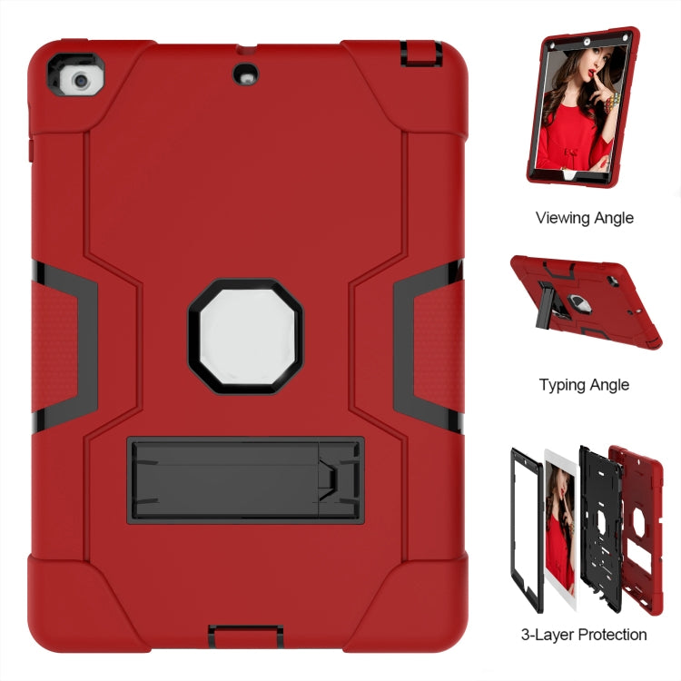 Contrast Color Robot Shockproof Silicone + PC Protective Case with Holder For iPad 9.7 (2017) / (2018)(Red + Black) - iPad 9.7 (2018) & (2017) Cases by buy2fix | Online Shopping UK | buy2fix
