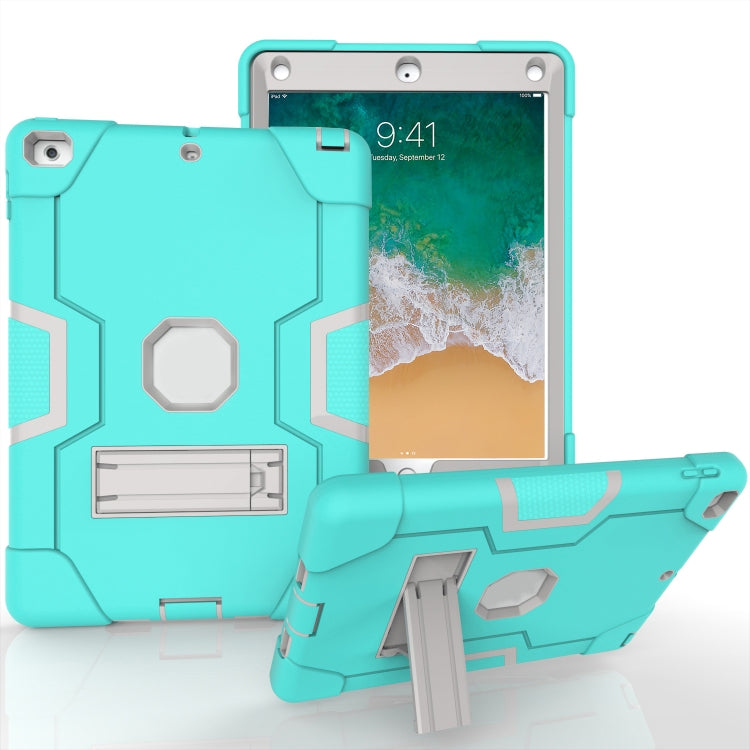 Contrast Color Robot Shockproof Silicone + PC Protective Case with Holder For iPad 9.7 (2017) / (2018)(Grey + Mint Green) - iPad 9.7 (2018) & (2017) Cases by buy2fix | Online Shopping UK | buy2fix