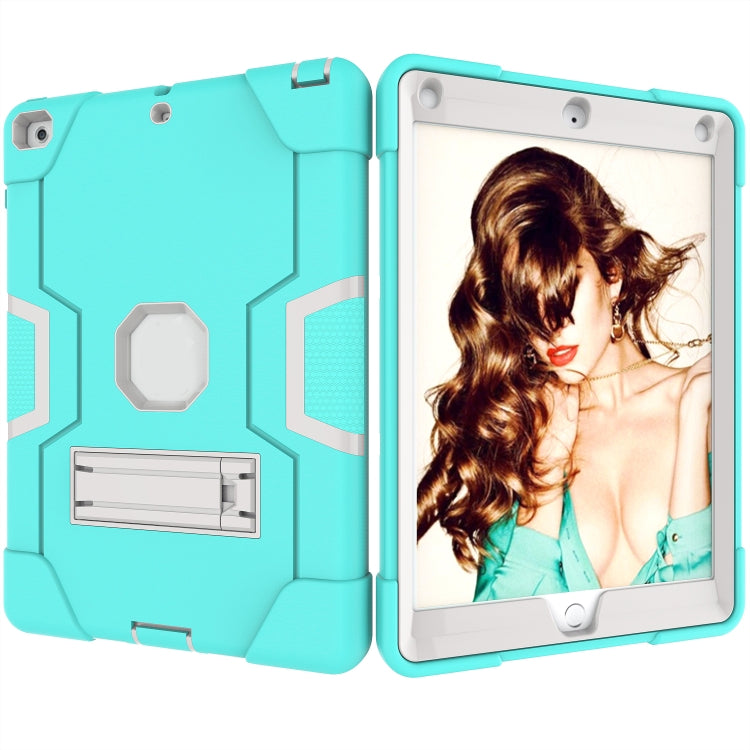 Contrast Color Robot Shockproof Silicone + PC Protective Case with Holder For iPad 9.7 (2017) / (2018)(Grey + Mint Green) - iPad 9.7 (2018) & (2017) Cases by buy2fix | Online Shopping UK | buy2fix