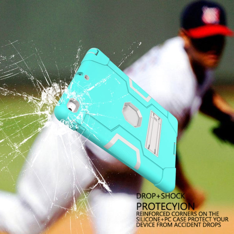 Contrast Color Robot Shockproof Silicone + PC Protective Case with Holder For iPad 9.7 (2017) / (2018)(Grey + Mint Green) - iPad 9.7 (2018) & (2017) Cases by buy2fix | Online Shopping UK | buy2fix