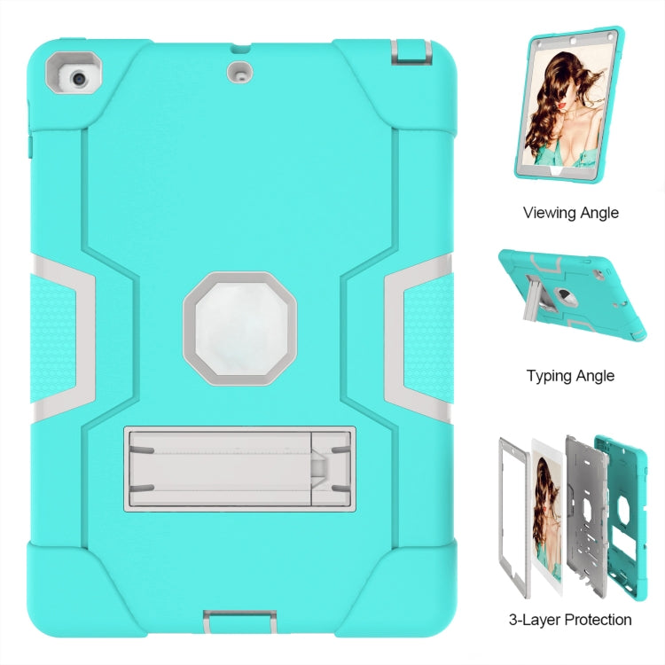 Contrast Color Robot Shockproof Silicone + PC Protective Case with Holder For iPad 9.7 (2017) / (2018)(Grey + Mint Green) - iPad 9.7 (2018) & (2017) Cases by buy2fix | Online Shopping UK | buy2fix