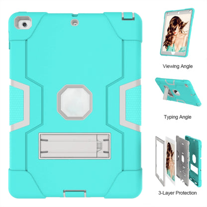 Contrast Color Robot Shockproof Silicone + PC Protective Case with Holder For iPad 9.7 (2017) / (2018)(Grey + Mint Green) - iPad 9.7 (2018) & (2017) Cases by buy2fix | Online Shopping UK | buy2fix