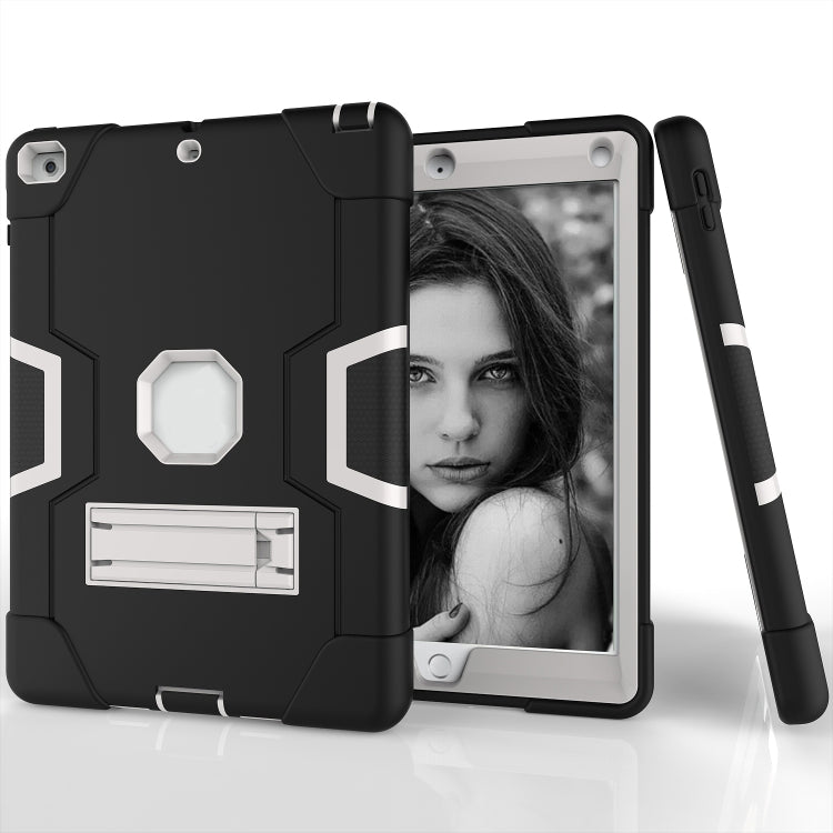 Contrast Color Robot Shockproof Silicone + PC Protective Case with Holder For iPad 9.7 (2017) / (2018)(Black+ Grey) - iPad 9.7 (2018) & (2017) Cases by buy2fix | Online Shopping UK | buy2fix