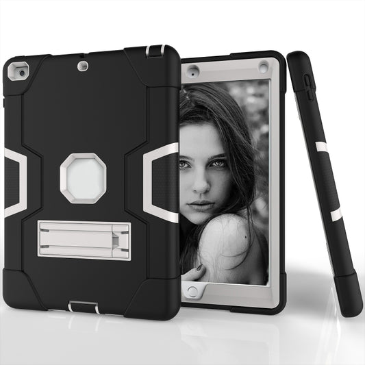 Contrast Color Robot Shockproof Silicone + PC Protective Case with Holder For iPad 9.7 (2017) / (2018)(Black+ Grey) - iPad 9.7 (2018) & (2017) Cases by buy2fix | Online Shopping UK | buy2fix