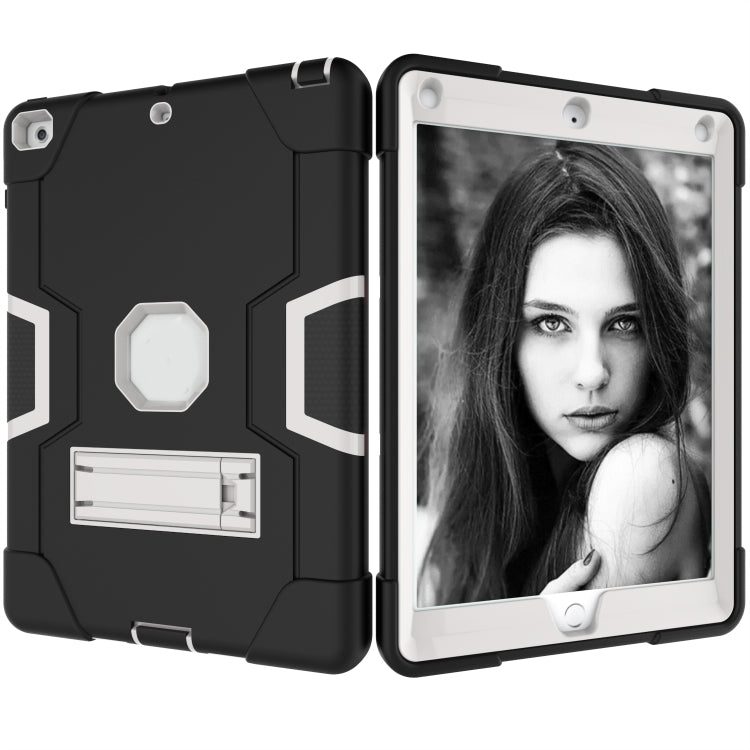 Contrast Color Robot Shockproof Silicone + PC Protective Case with Holder For iPad 9.7 (2017) / (2018)(Black+ Grey) - iPad 9.7 (2018) & (2017) Cases by buy2fix | Online Shopping UK | buy2fix