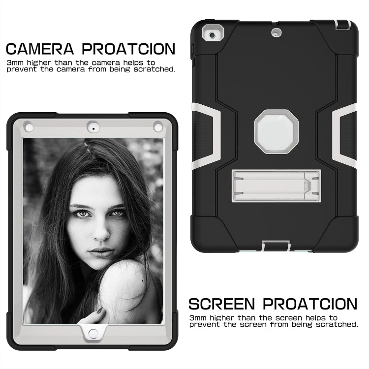 Contrast Color Robot Shockproof Silicone + PC Protective Case with Holder For iPad 9.7 (2017) / (2018)(Black+ Grey) - iPad 9.7 (2018) & (2017) Cases by buy2fix | Online Shopping UK | buy2fix