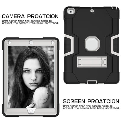 Contrast Color Robot Shockproof Silicone + PC Protective Case with Holder For iPad 9.7 (2017) / (2018)(Black+ Grey) - iPad 9.7 (2018) & (2017) Cases by buy2fix | Online Shopping UK | buy2fix