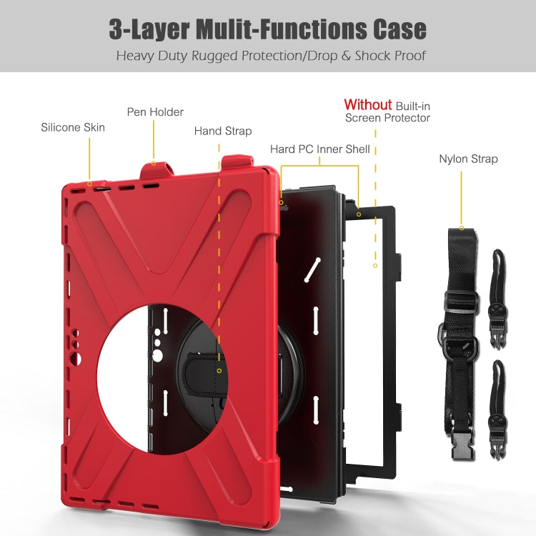 For Microsoft Surface Pro 4 / 5 Shockproof Colorful Silicone + PC Protective Case with Holder & Hand Strap & Pen Slot(Red) - Microsoft by buy2fix | Online Shopping UK | buy2fix