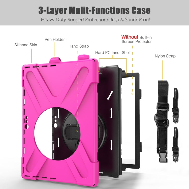 For Microsoft Surface Pro 4 / 5 Shockproof Colorful Silicone + PC Protective Case with Holder & Hand Strap & Pen Slot(Rose Red) - Microsoft by buy2fix | Online Shopping UK | buy2fix