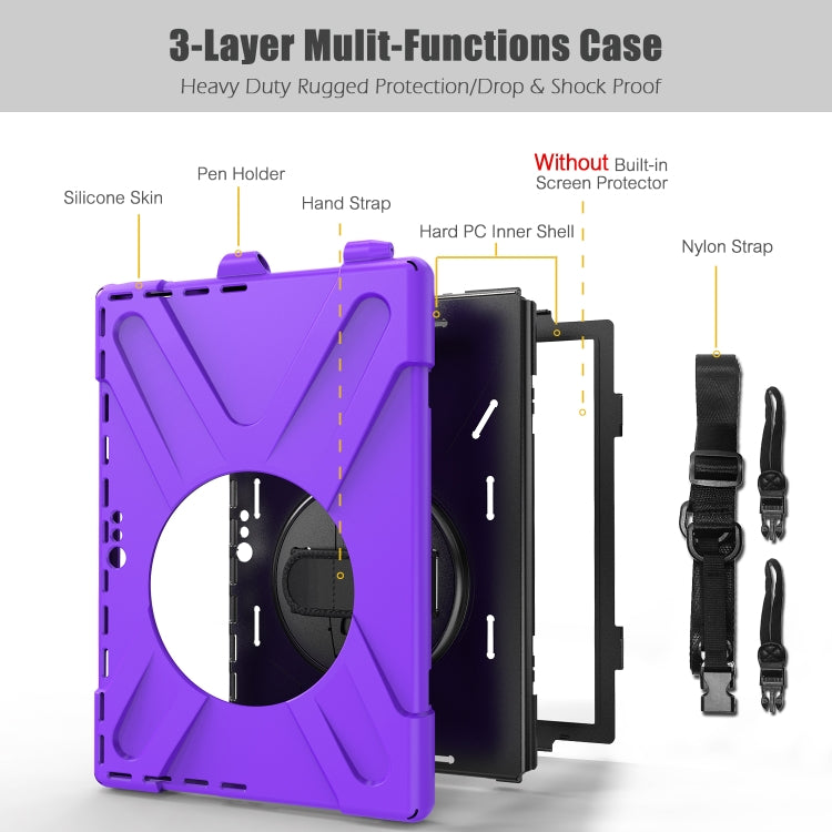For Microsoft Surface Pro 4 / 5 Shockproof Colorful Silicone + PC Protective Case with Holder & Hand Strap & Pen Slot(Purple) - Microsoft by buy2fix | Online Shopping UK | buy2fix