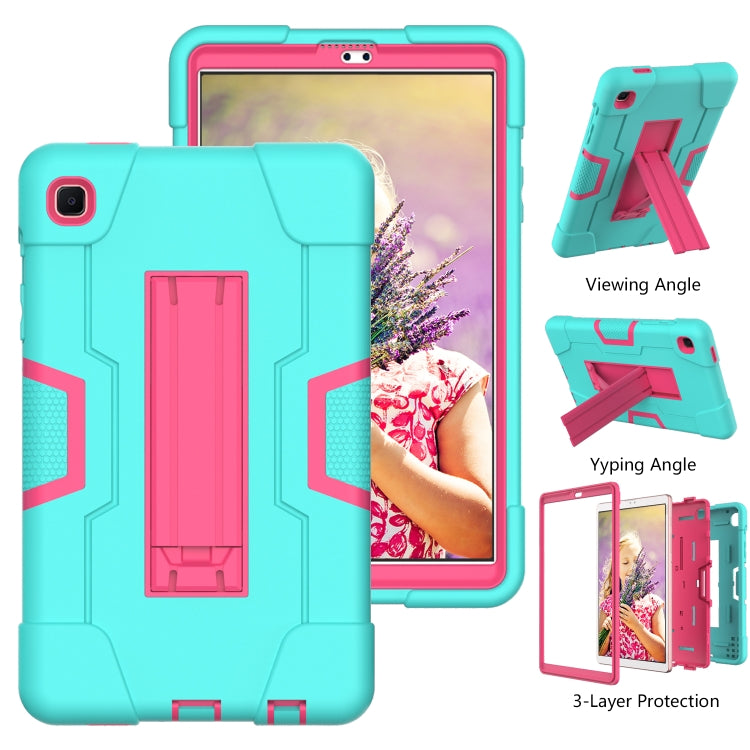 For Samsung Galaxy Tab A7 10.4 (2020) Contrast Color Robot Shockproof Silicone + PC Protective Case with Holder(Mint Green + Rose Red) - Other Galaxy Tab PC by buy2fix | Online Shopping UK | buy2fix