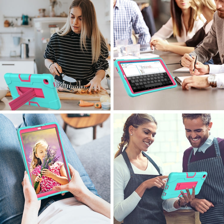 For Samsung Galaxy Tab A7 10.4 (2020) Contrast Color Robot Shockproof Silicone + PC Protective Case with Holder(Mint Green + Rose Red) - Other Galaxy Tab PC by buy2fix | Online Shopping UK | buy2fix