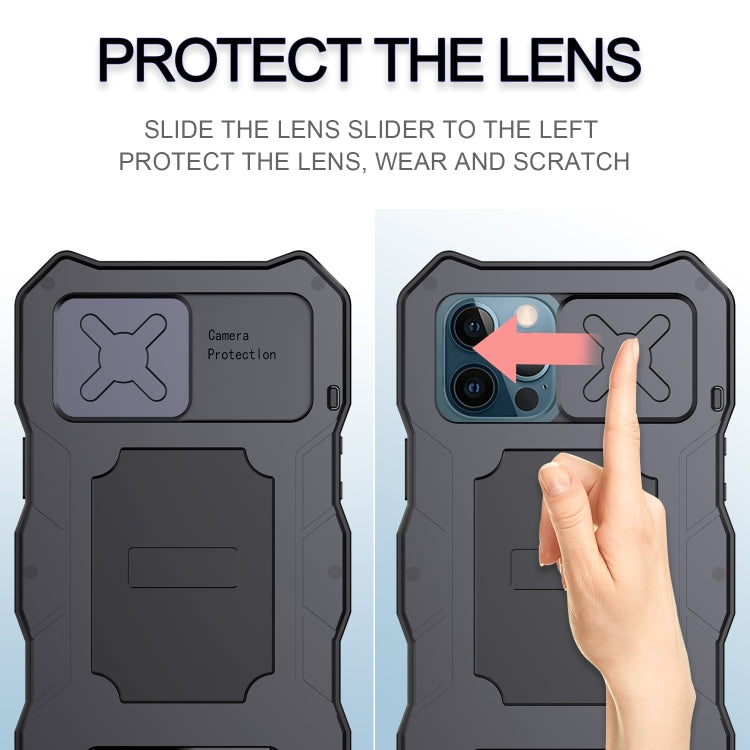 For iPhone 12 / 12 Pro Aluminum Alloy + Silicone Anti-dust Full Body Protection with Holder(Black) - iPhone 12 / 12 Pro Cases by buy2fix | Online Shopping UK | buy2fix
