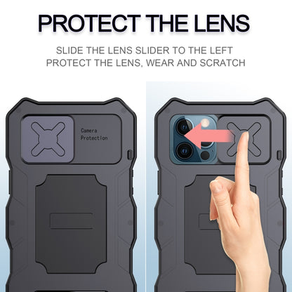 For iPhone 12 / 12 Pro Aluminum Alloy + Silicone Anti-dust Full Body Protection with Holder(Black) - iPhone 12 / 12 Pro Cases by buy2fix | Online Shopping UK | buy2fix