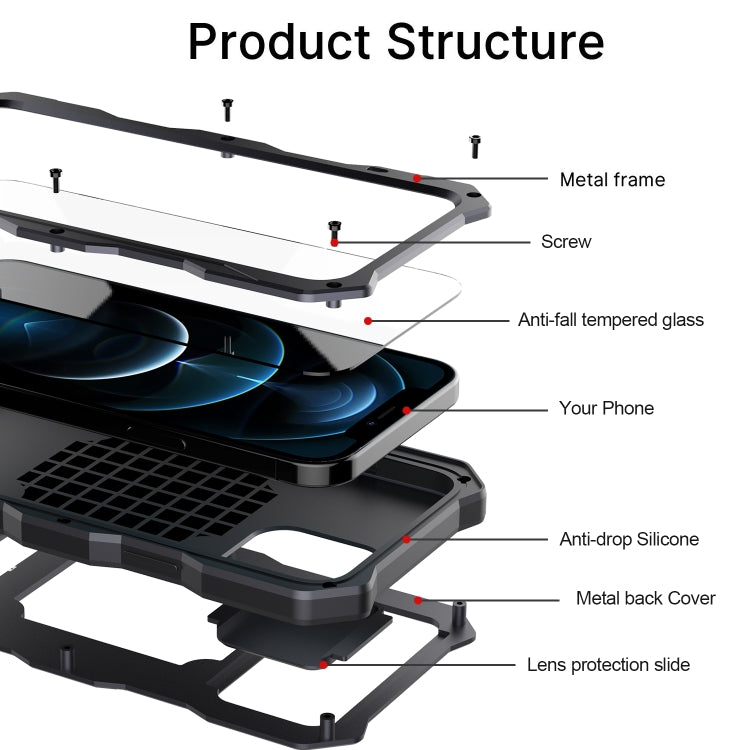 For iPhone 12 / 12 Pro Aluminum Alloy + Silicone Anti-dust Full Body Protection with Holder(Black) - iPhone 12 / 12 Pro Cases by buy2fix | Online Shopping UK | buy2fix