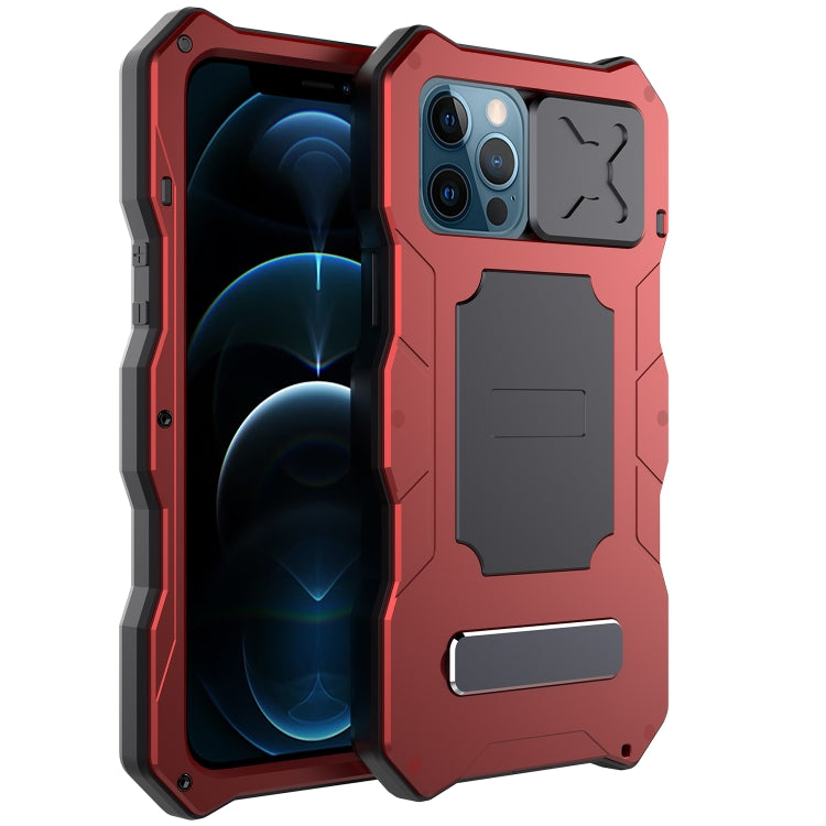 For iPhone 12 / 12 Pro Aluminum Alloy + Silicone Anti-dust Full Body Protection with Holder(Red) - iPhone 12 / 12 Pro Cases by buy2fix | Online Shopping UK | buy2fix