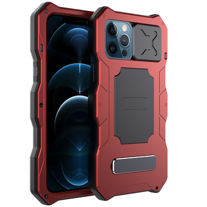For iPhone 12 / 12 Pro Aluminum Alloy + Silicone Anti-dust Full Body Protection with Holder(Red) - iPhone 12 / 12 Pro Cases by buy2fix | Online Shopping UK | buy2fix